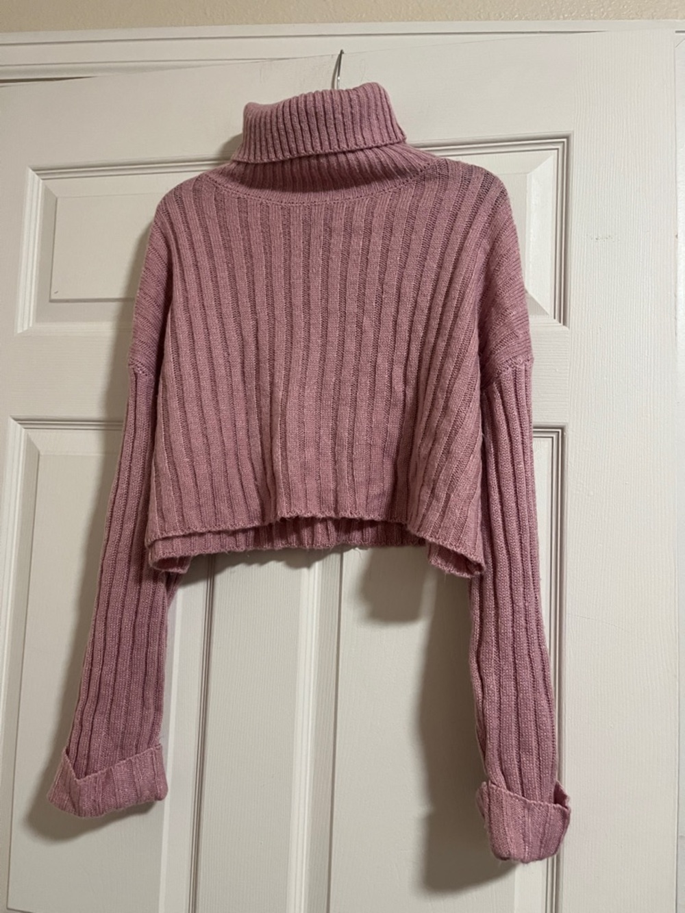 Forever 21 Cropped Ribbed Turtleneck Sweater - Rose Pink